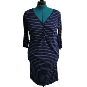 Isabel Maternity Midi Dress Button Down Horizontal White Stripes Size XL